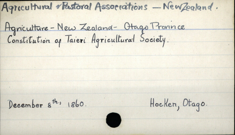 Agricultural &amp; Pastorals Association - Otago Province