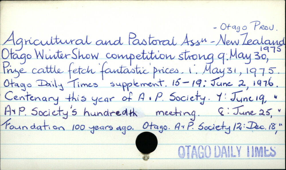 Agricultural &amp; Pastoral Associations - New Zealand - Otago Province