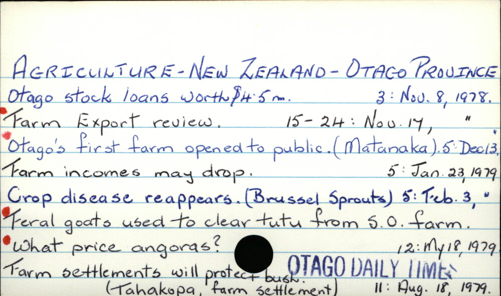 AGRICULTURE - NEW ZEALAND - OTAGO PROVINCE 