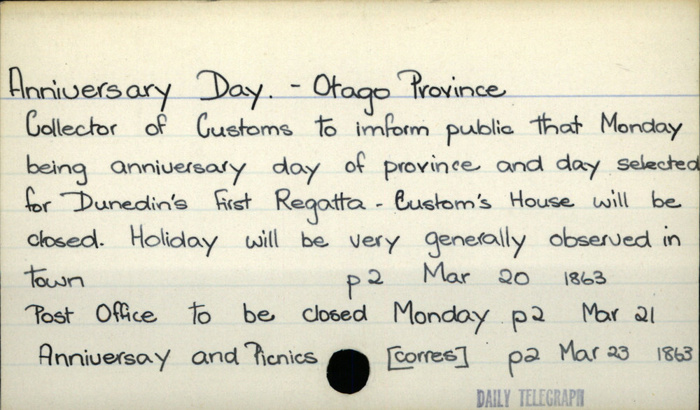 Anniversary Day -  Otago Province 