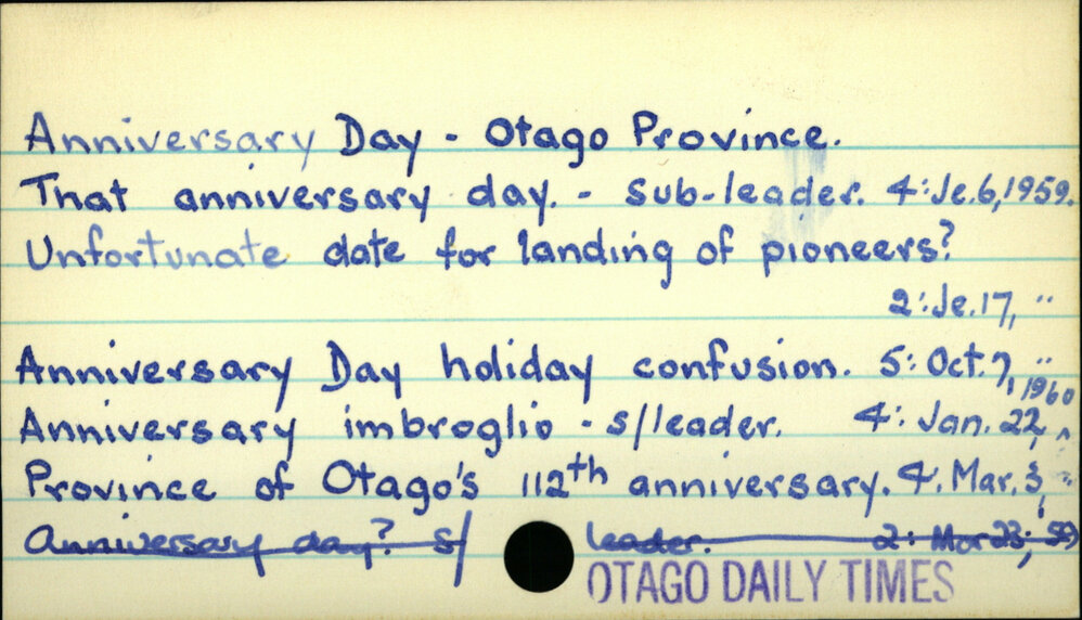 Anniversary Day -  Otago Province 