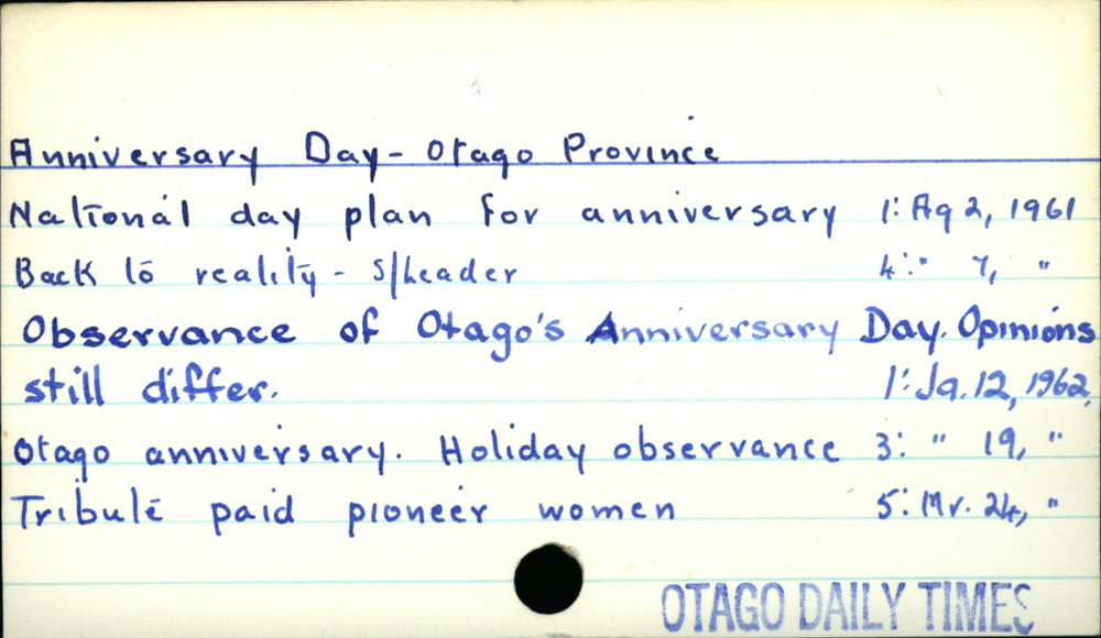 Anniversary Day -  Otago Province 
