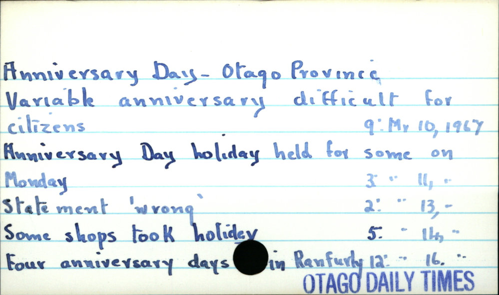 Anniversary Day -  Otago Province 