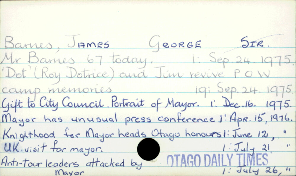 Barnes, JAMES GEORGE SIR.