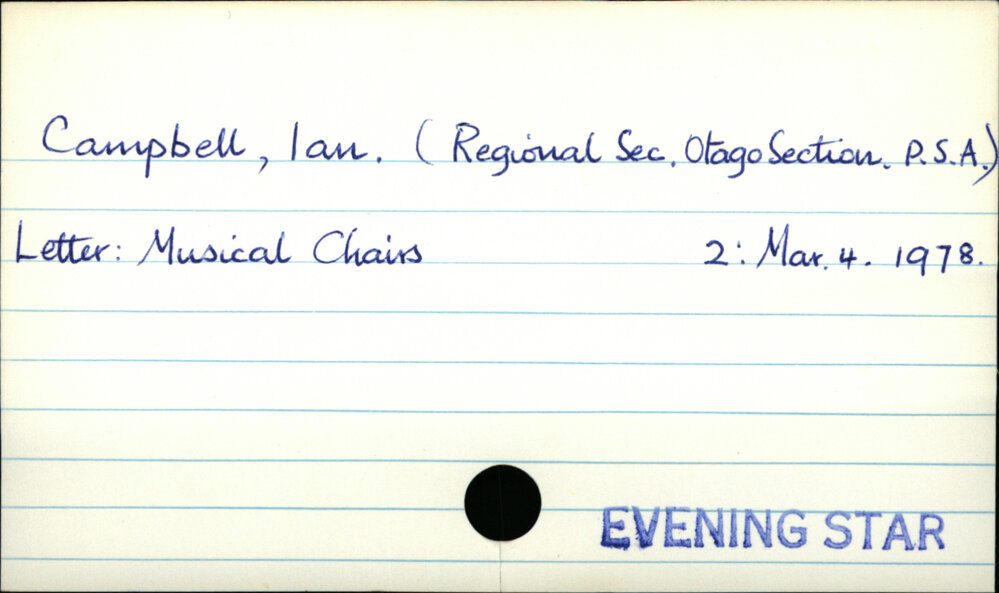 Campbell, Ian.   (Regional Sec. Otago Section. P. S. A.)