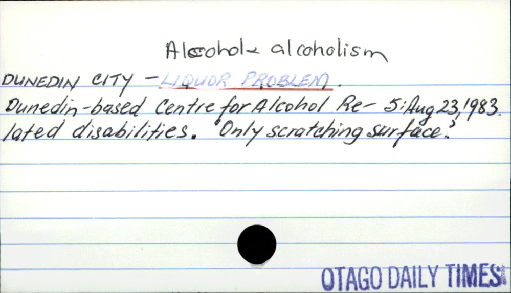 Dunedin City - Alcohol &amp; alcoholism
