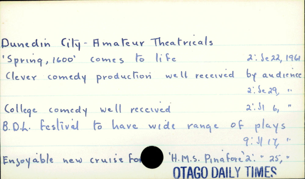 Dunedin City - Amateur Theatricals
