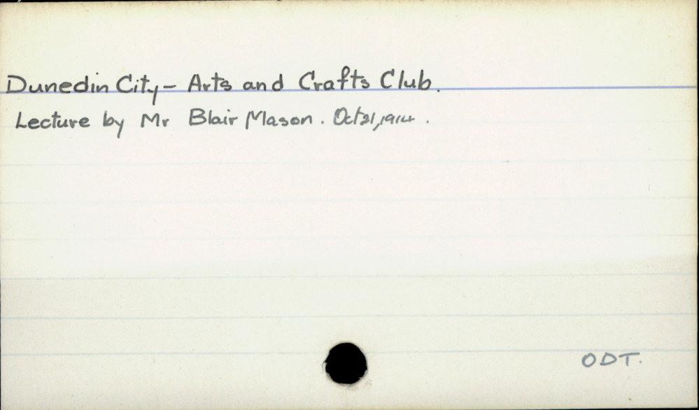 Dunedin City - Arts and Crafts Club.