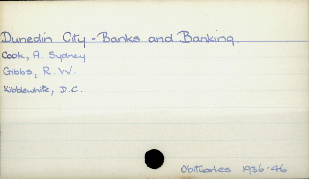 Dunedin City - Banks and Banking.