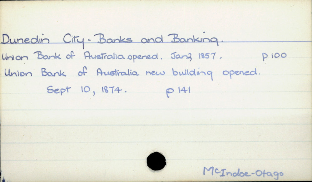 Dunedin City - Banks and Banking.