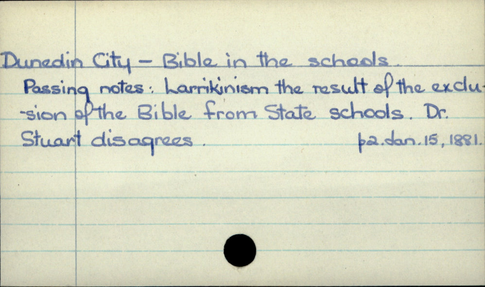 Dunedin City - Bible in the schools.