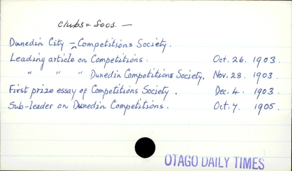 Dunedin City - Clubs &amp; Societies - Competitions Society.
