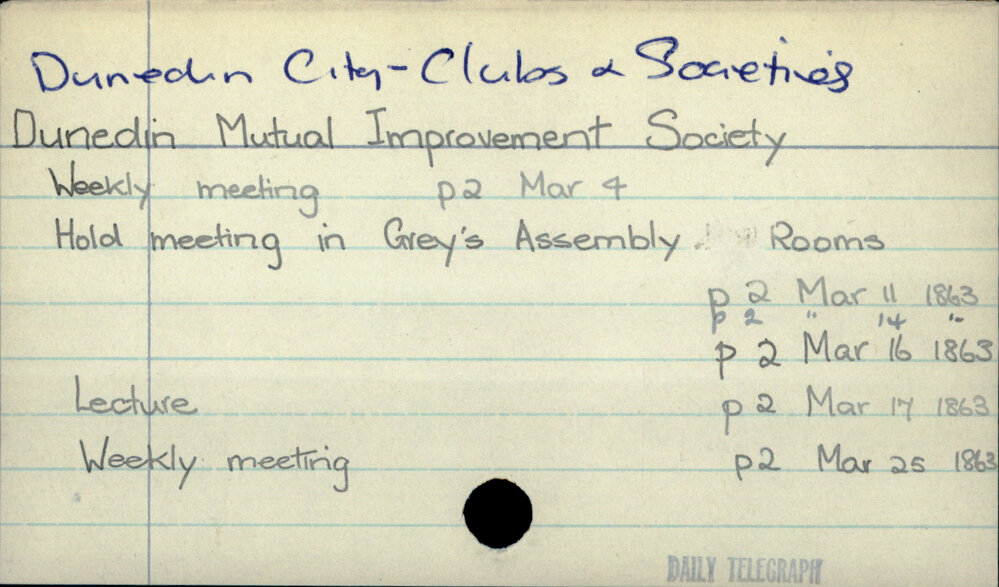 Dunedin City - Clubs and societies - Dunedin Mutual Improvement Society