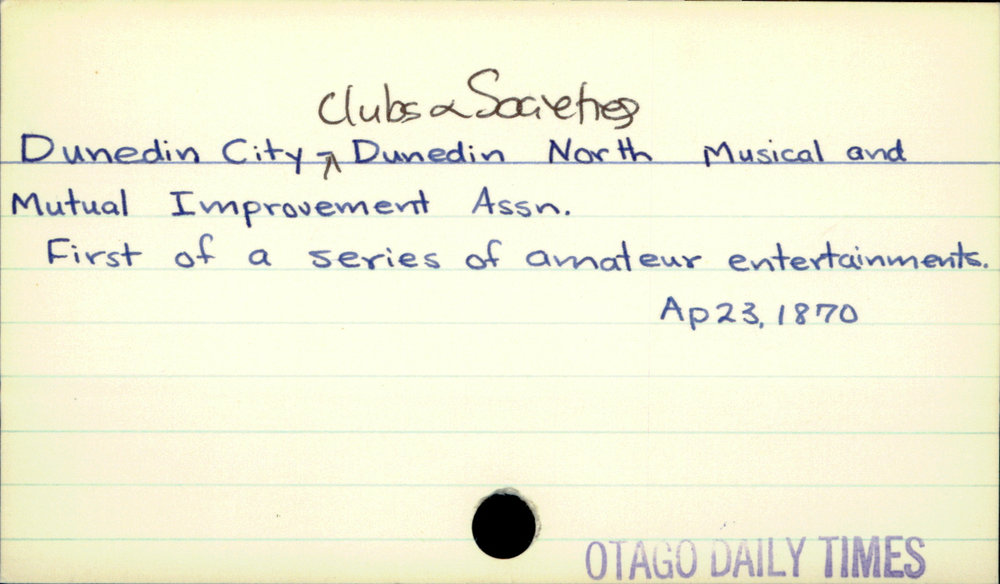 Dunedin City - Clubs and societies - Dunedin North Musical and Mutual Improvement Assn.
