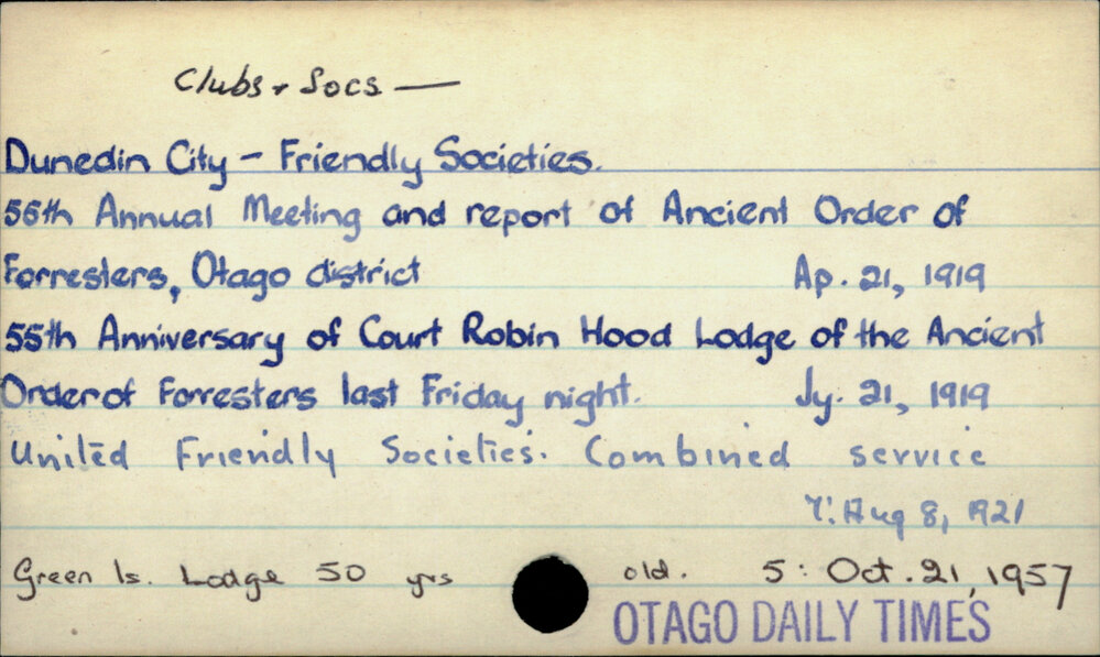 Dunedin City - Clubs and societies - Friendly Societies