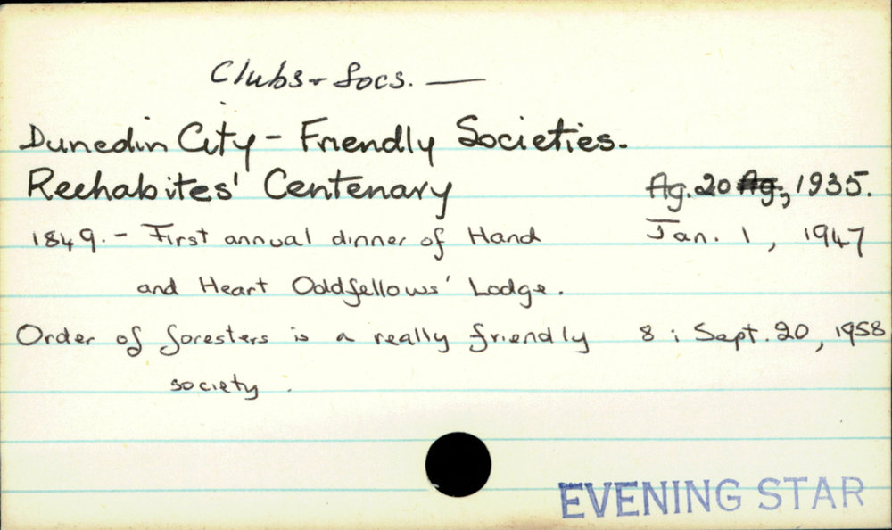Dunedin City - Clubs and societies. - Friendly Societies