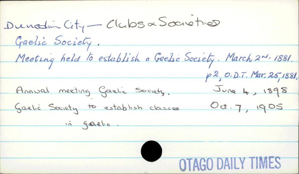 Dunedin City - Clubs and societies - Gaelic Society