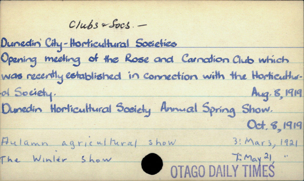 Dunedin City- Clubs and societies - Horticultural Societies