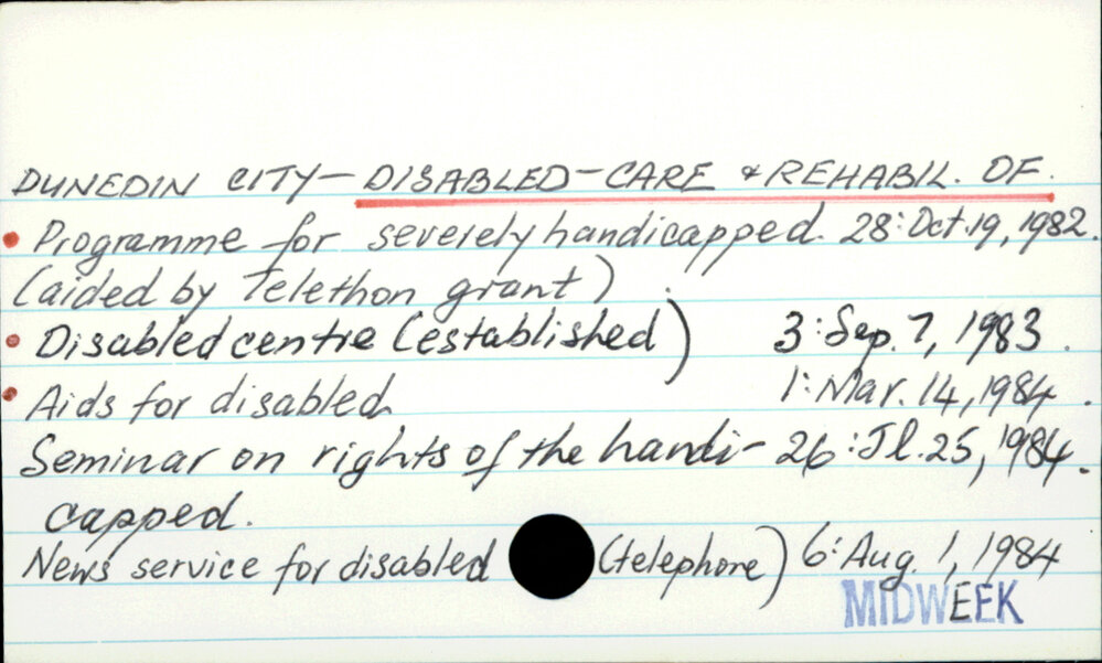 Dunedin City - Disabled - Care &amp; Rehabil. of.
