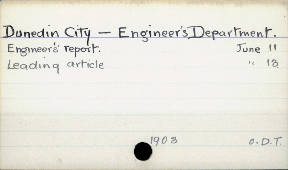Dunedin City - Engineers' Department.