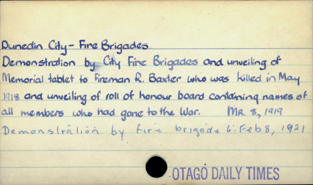 Dunedin City - Fire Brigades.