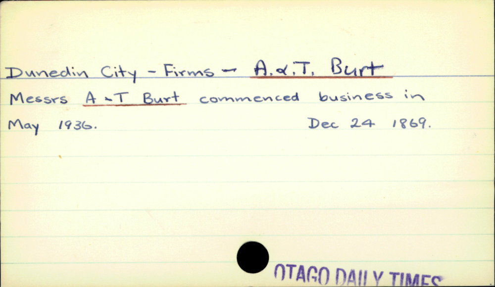 Dunedin City - Firms - A. &amp;. T. Burt