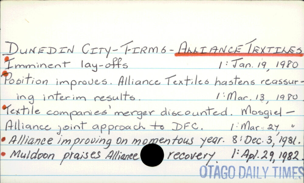 DUNEDIN CITY - FIRMS - ALLIANCE TEXTILES