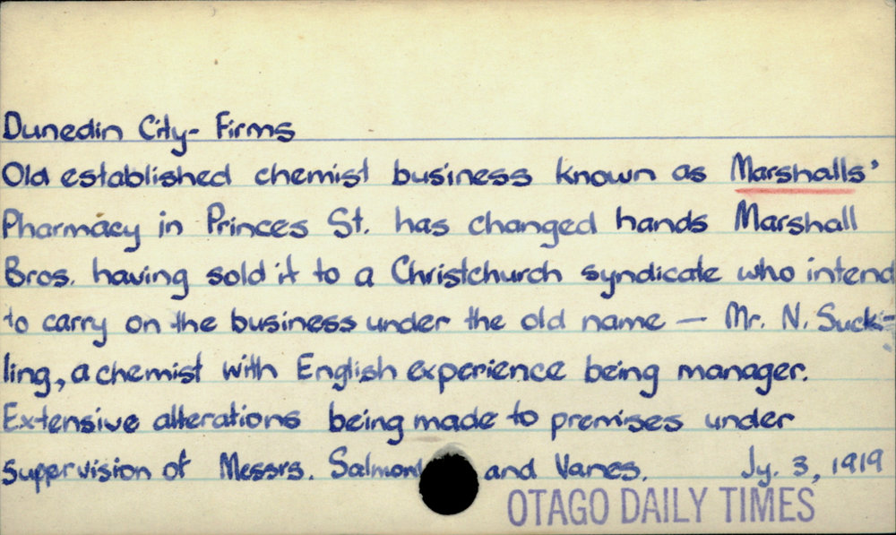 Dunedin City - Firms - Marshalls' Pharmacy