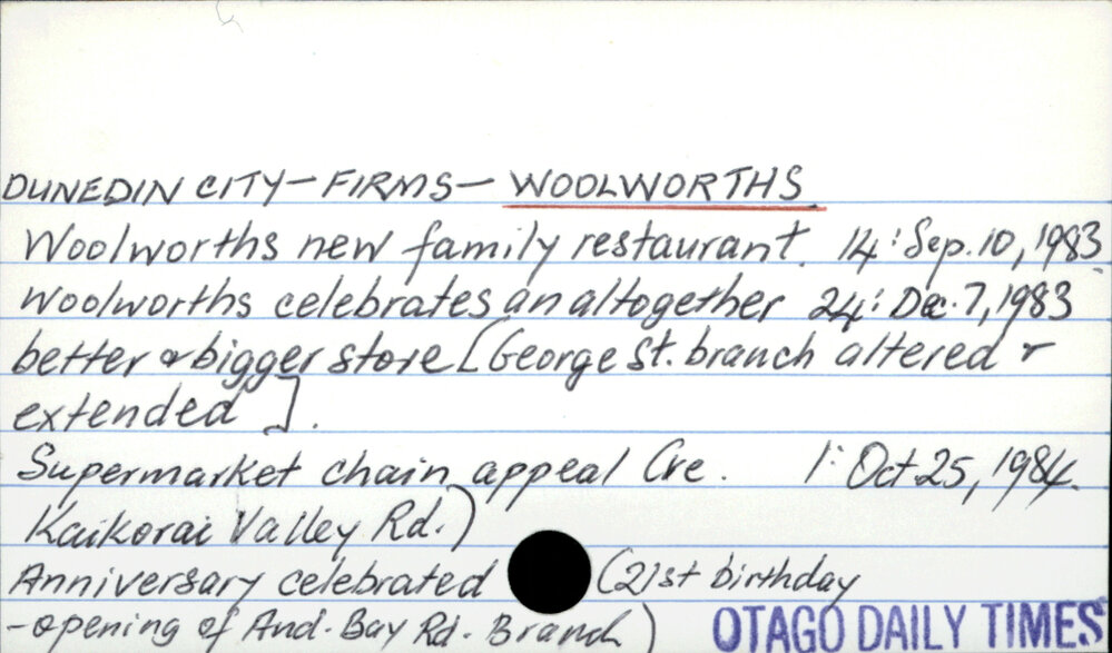 Dunedin City - Firms - Woolworths