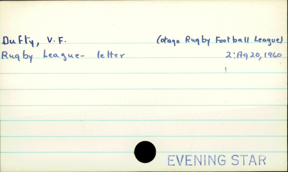 Dufty, V. F.  (Otago Rugby Football League)
