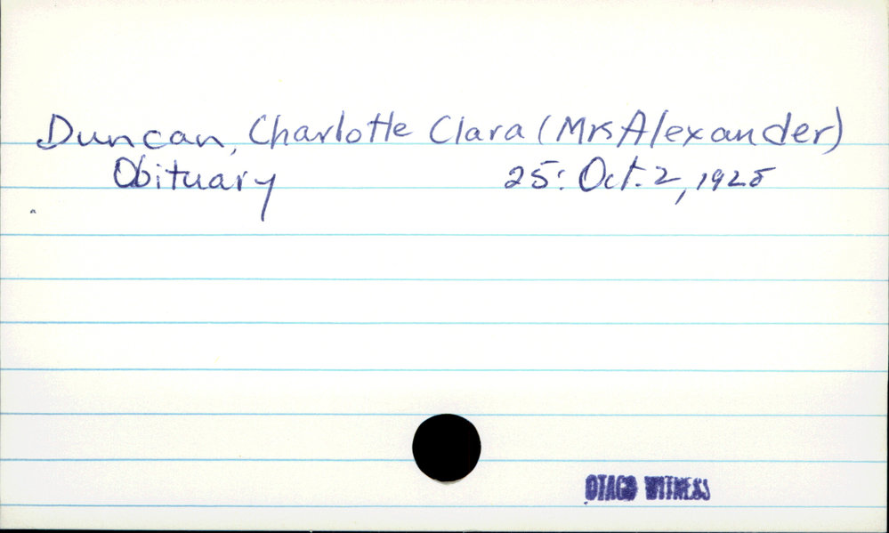 Duncan, Charlotte Clara (Mrs Alexander)