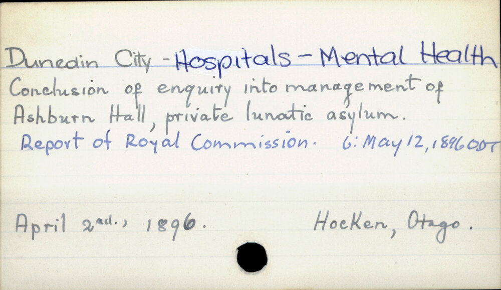 Dunedin City - Hospitals - Mental Health
