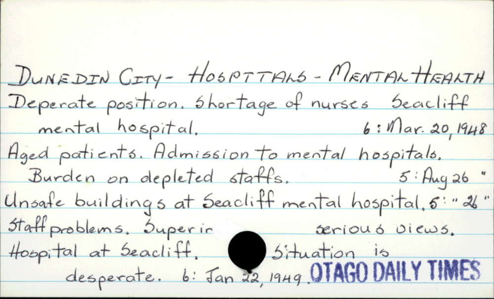Dunedin City - Hospitals - Mental Health