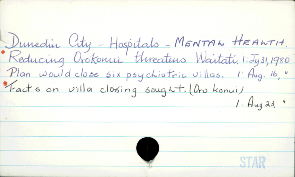 Dunedin City - Hospitals - MENTAL HEALTH.