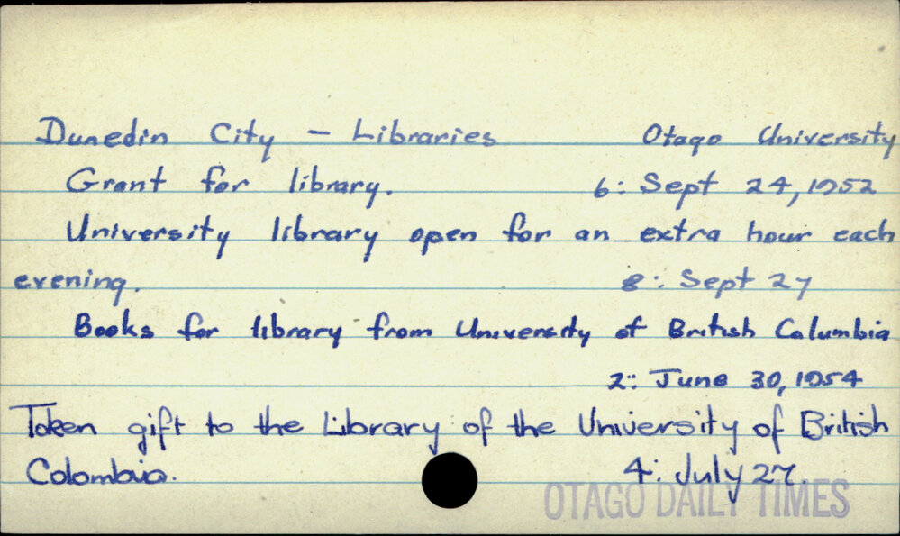 Dunedin City - Libraries   Otago University
