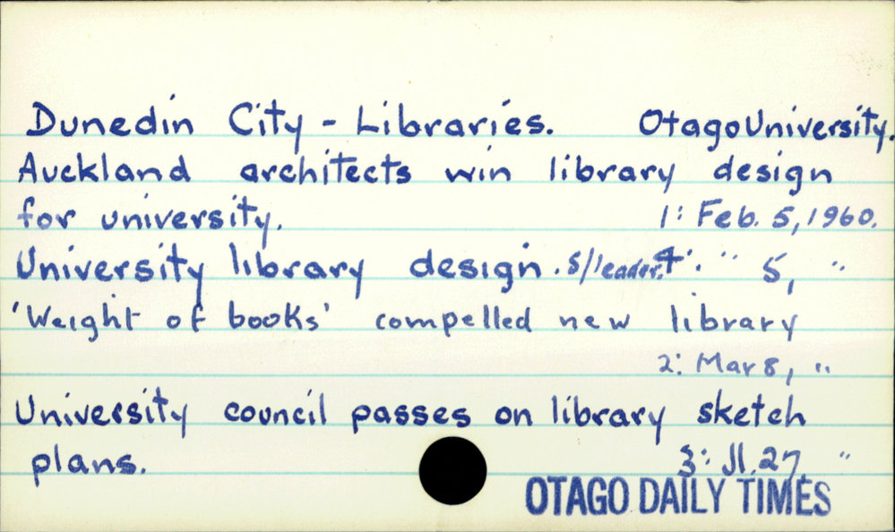 Dunedin City - Libraries.  Otago University.