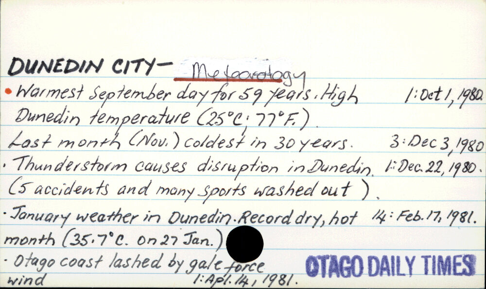 Dunedin City - Meteorology