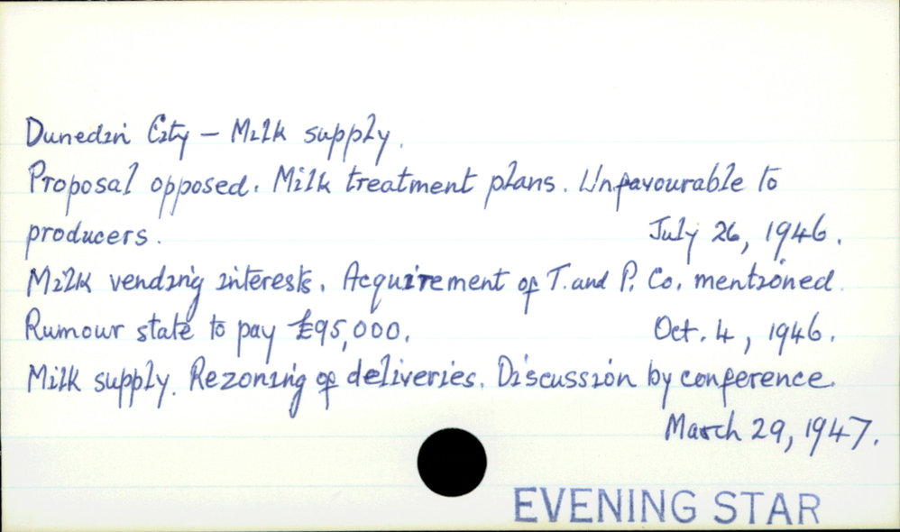 Dunedin City - Milk supply