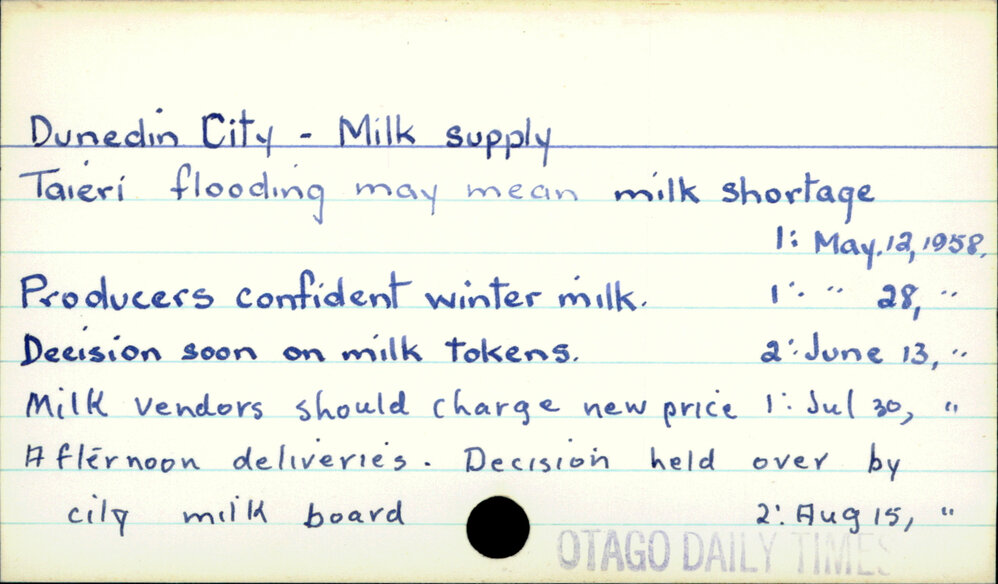 Dunedin City - Milk Supply