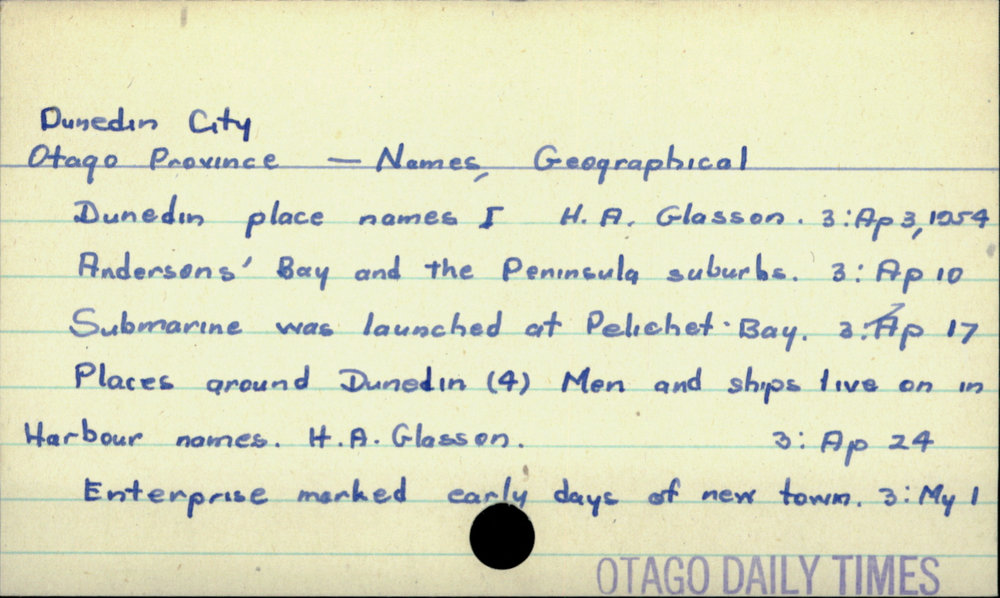Dunedin City - Names, geographical