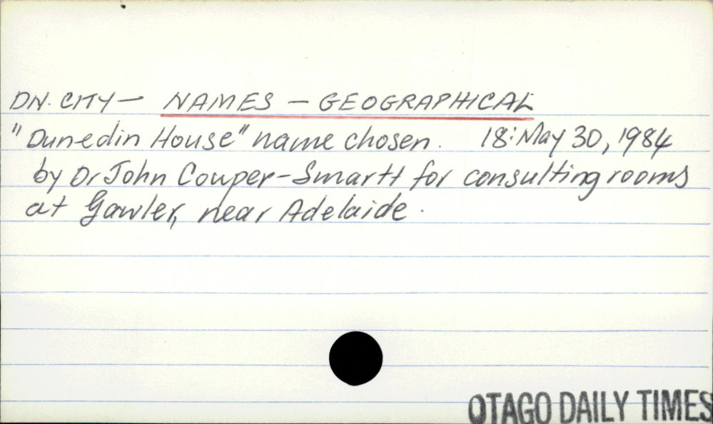 Dunedin City - Names - Geographical