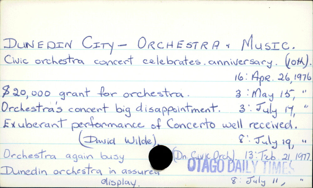 Dunedin City - Orchestra and orchestral music