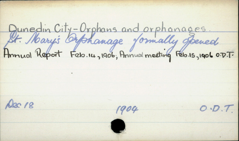 Dunedin City- Orphans and Orphanages