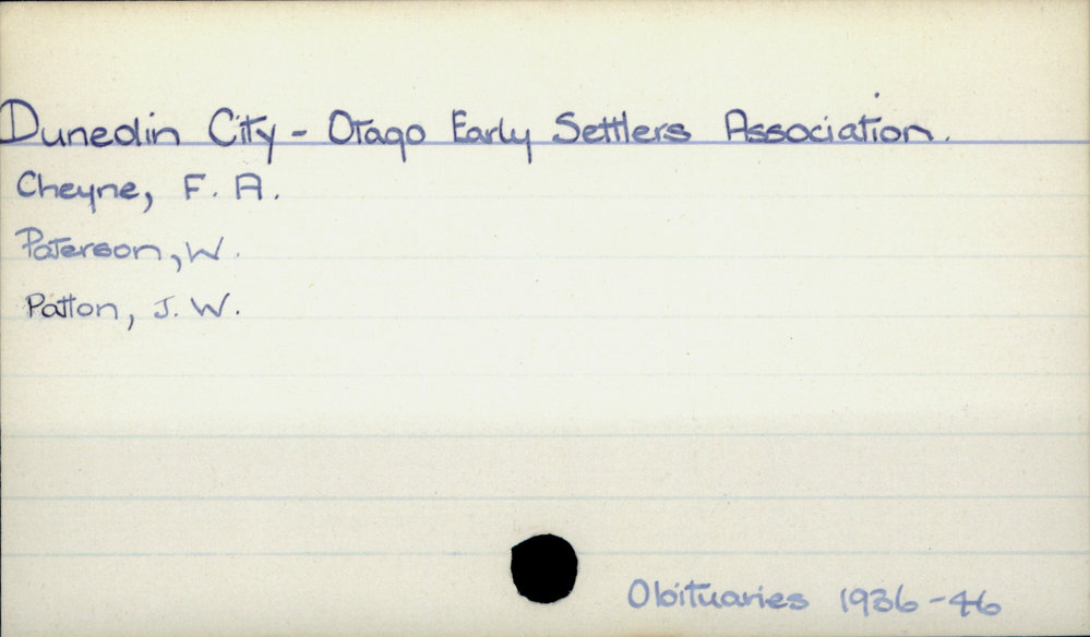 Dunedin City - Otago Early Settlers' Association