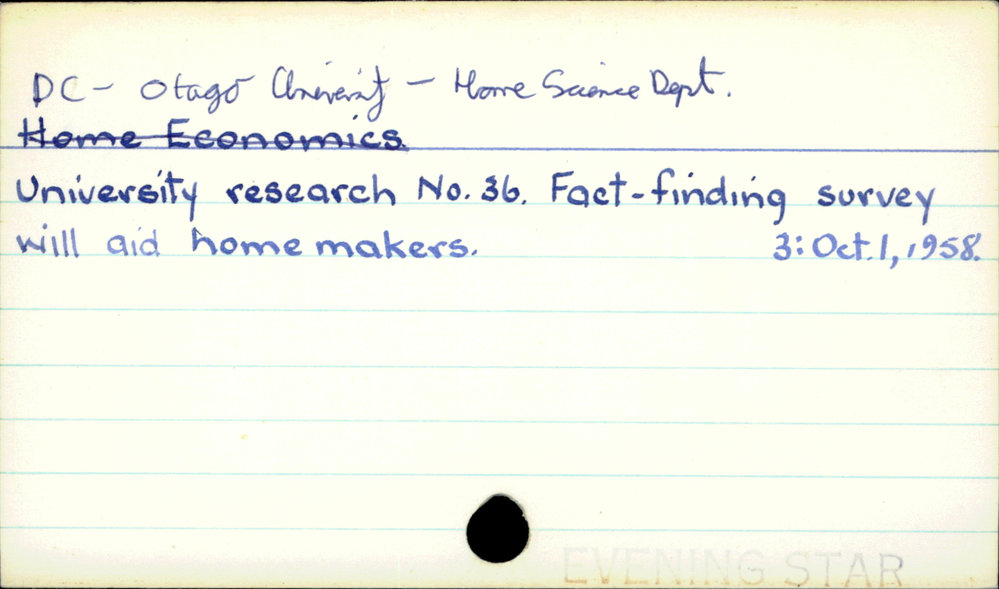 Dunedin City - Otago University - Home Science Department