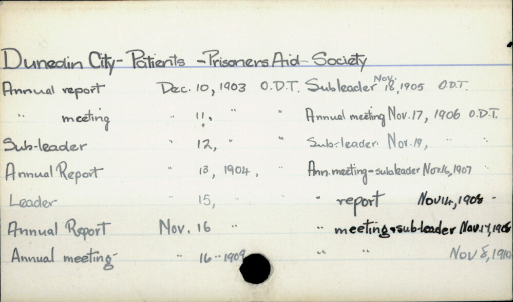 Dunedin City - Patients - Prisoners Aid Society