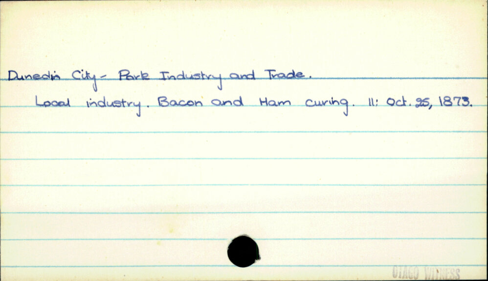 Dunedin City - Pork Industry and Trade