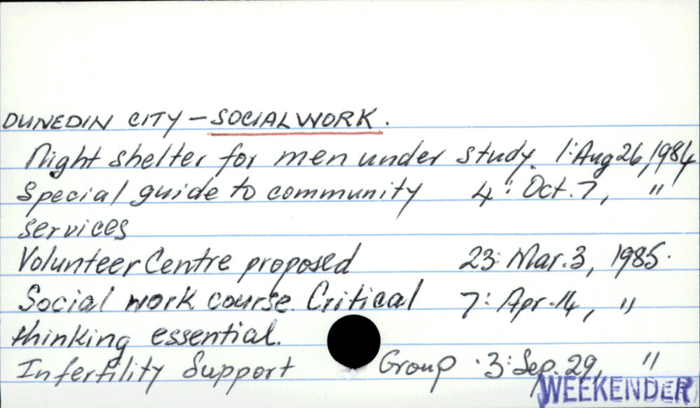 DUNEDIN CITY - SOCIAL WORK.