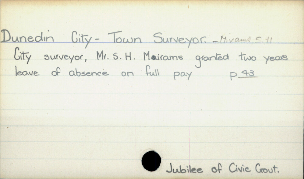 Dunedin City - Town Surveyor 