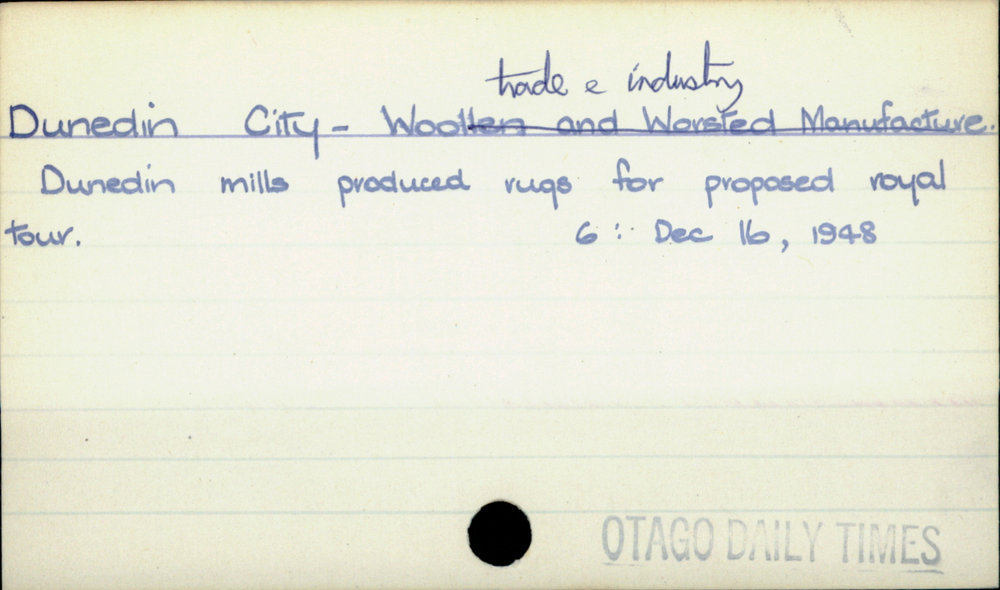 Dunedin City - Wool trade   industry